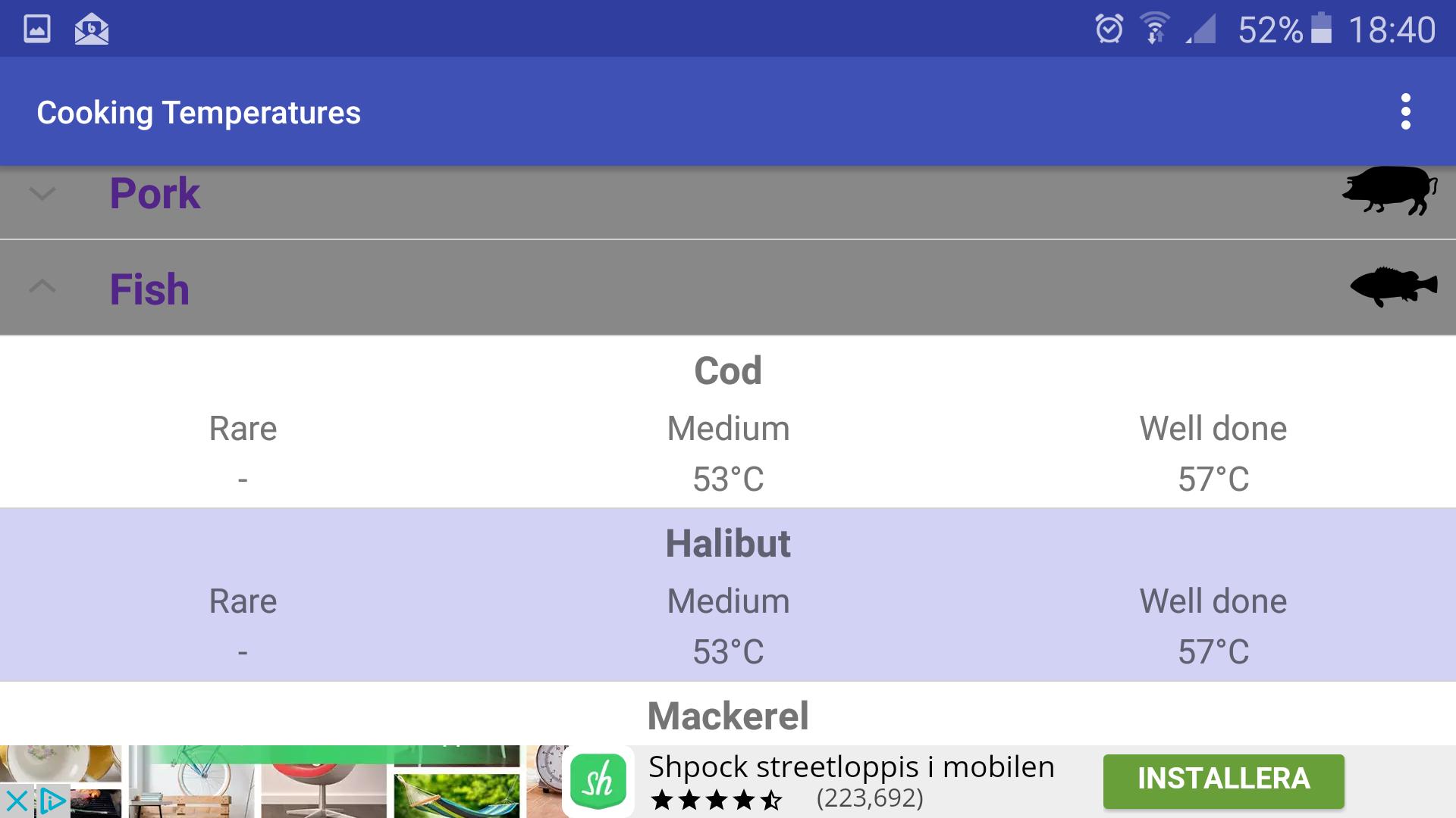 Cooking temperatures