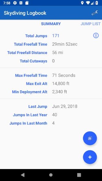 Skydiving Logbook