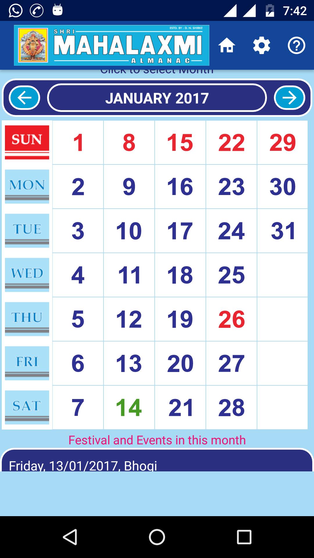 Mahalaxmi English Calendar