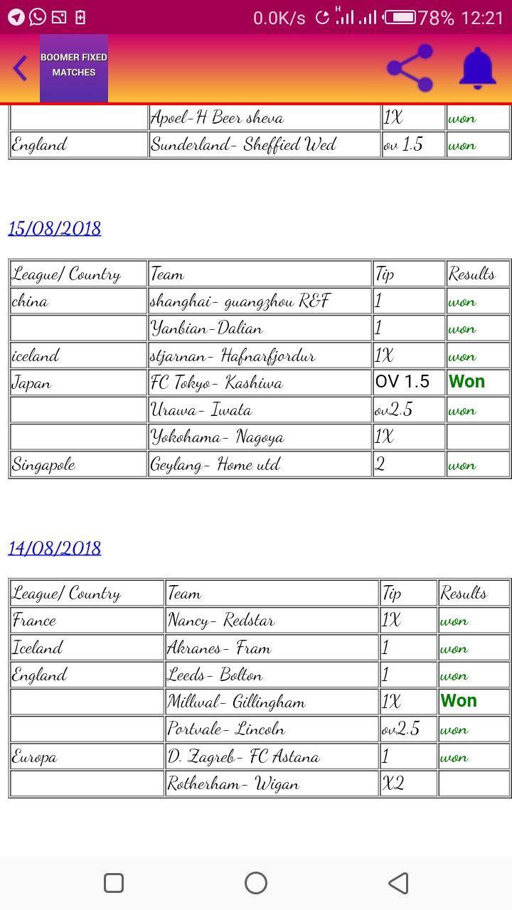 BOOMER FIXED MATCHES