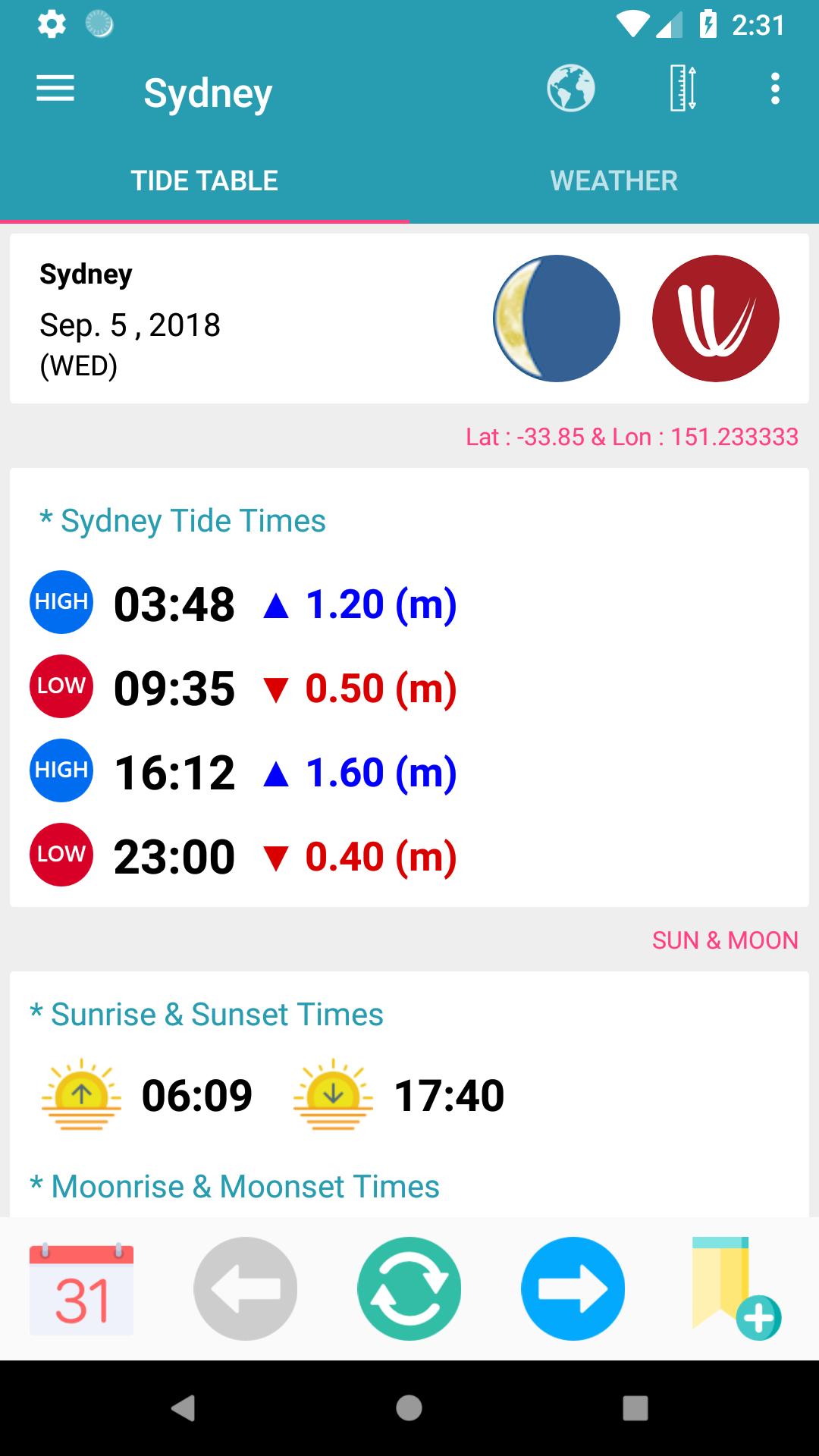 Tide&Weather - Tide times, Forecast, Sea fishing