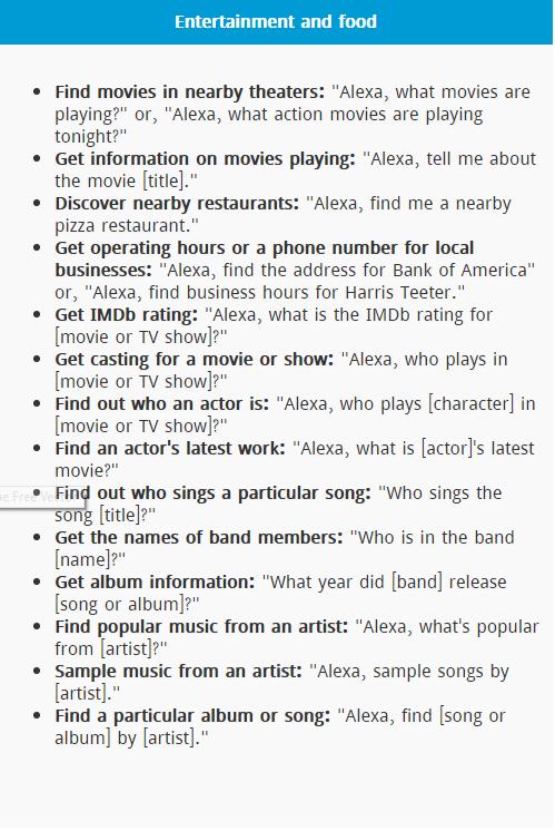 Commands for Amazon Echo