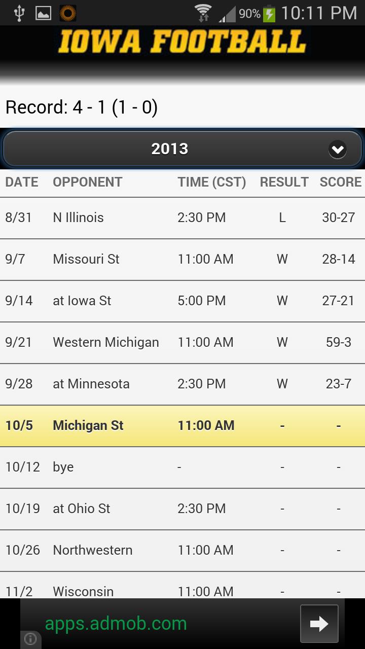 Iowa Hawkeye Football Schedule