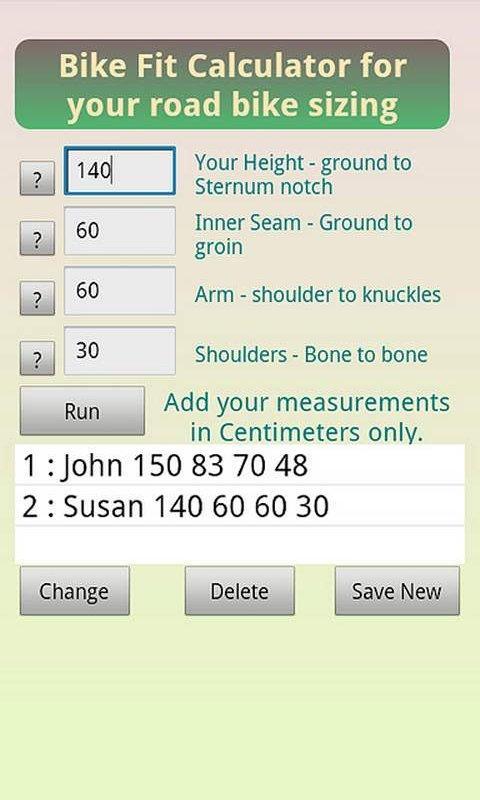 Bicycle Fit - Sizing Calc