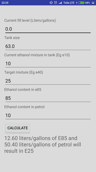 E85 mix calculator