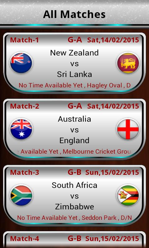 Cricket Cup 2015 Fixtures