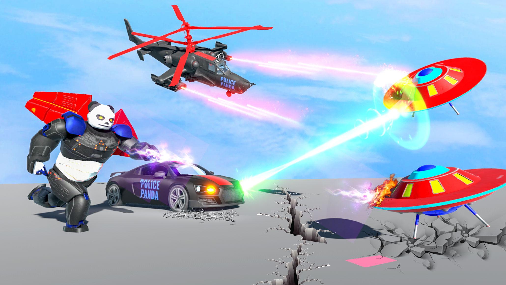 Flying Police Panda Robot Game: Robot Car Game