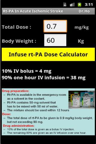 rtPA Infusion Dose Calculator