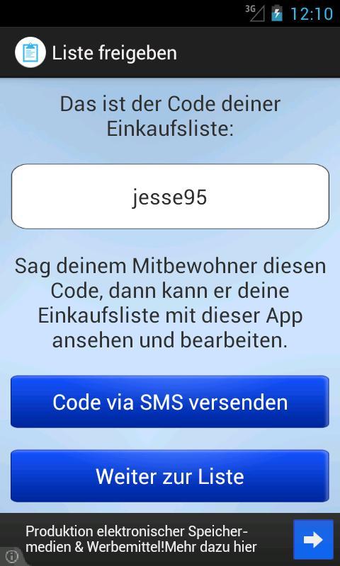 Einkaufsliste Teilen