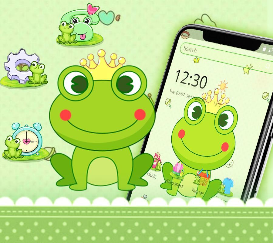 Green Cute Cartoon King Frog Theme
