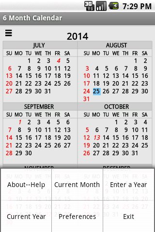 Six Month Calendar