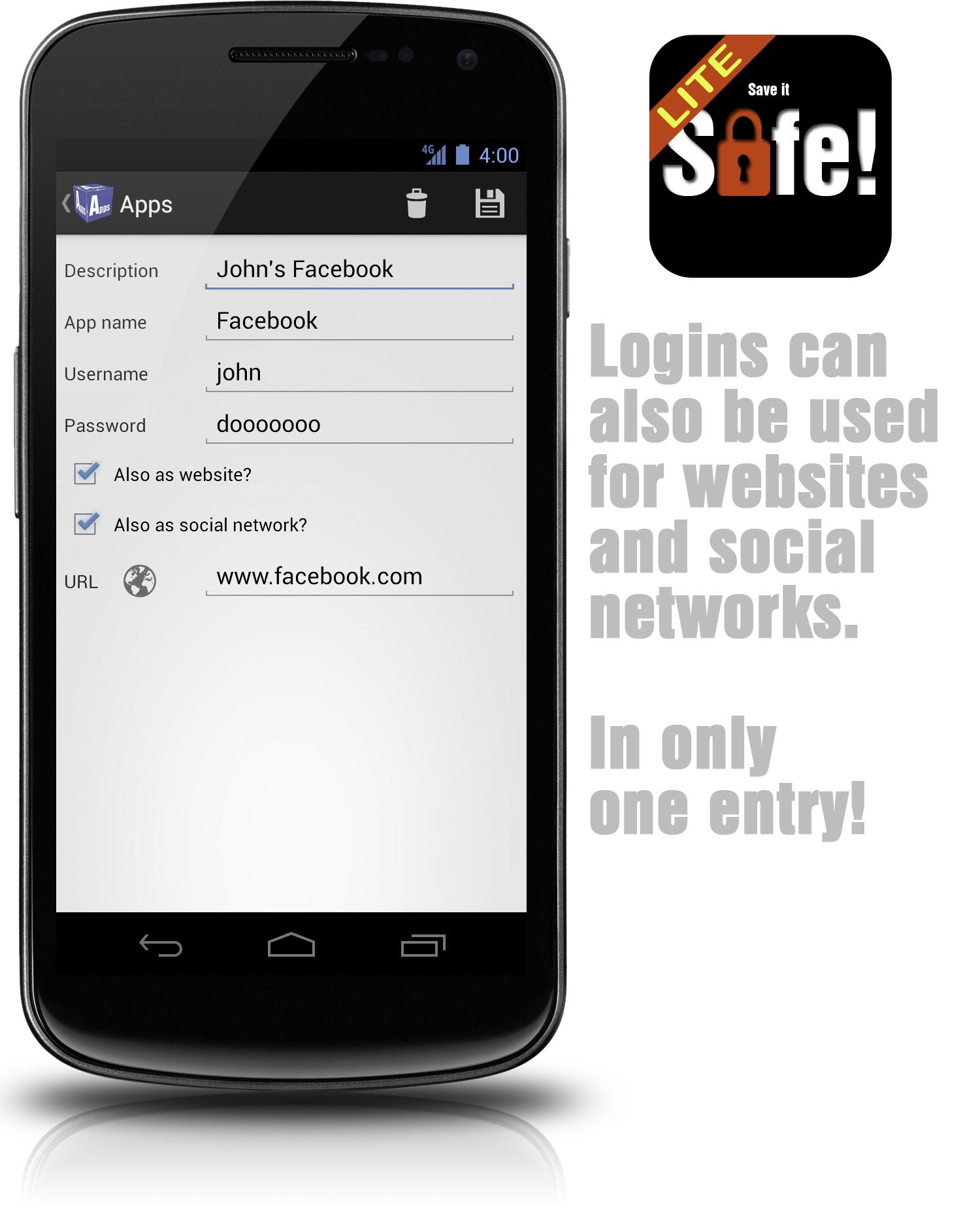 SaveItSafe! Lite passwords