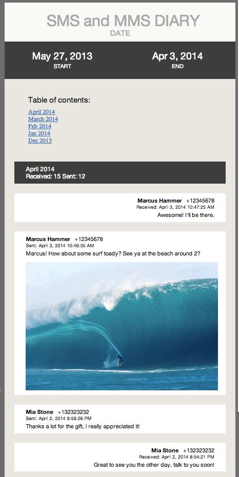 SMS and MMS Diary