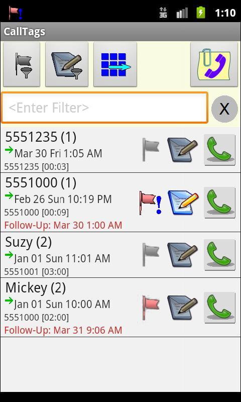 Call Log:  CallTags