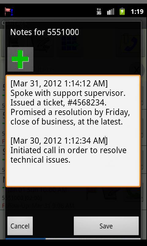 Call Log:  CallTags